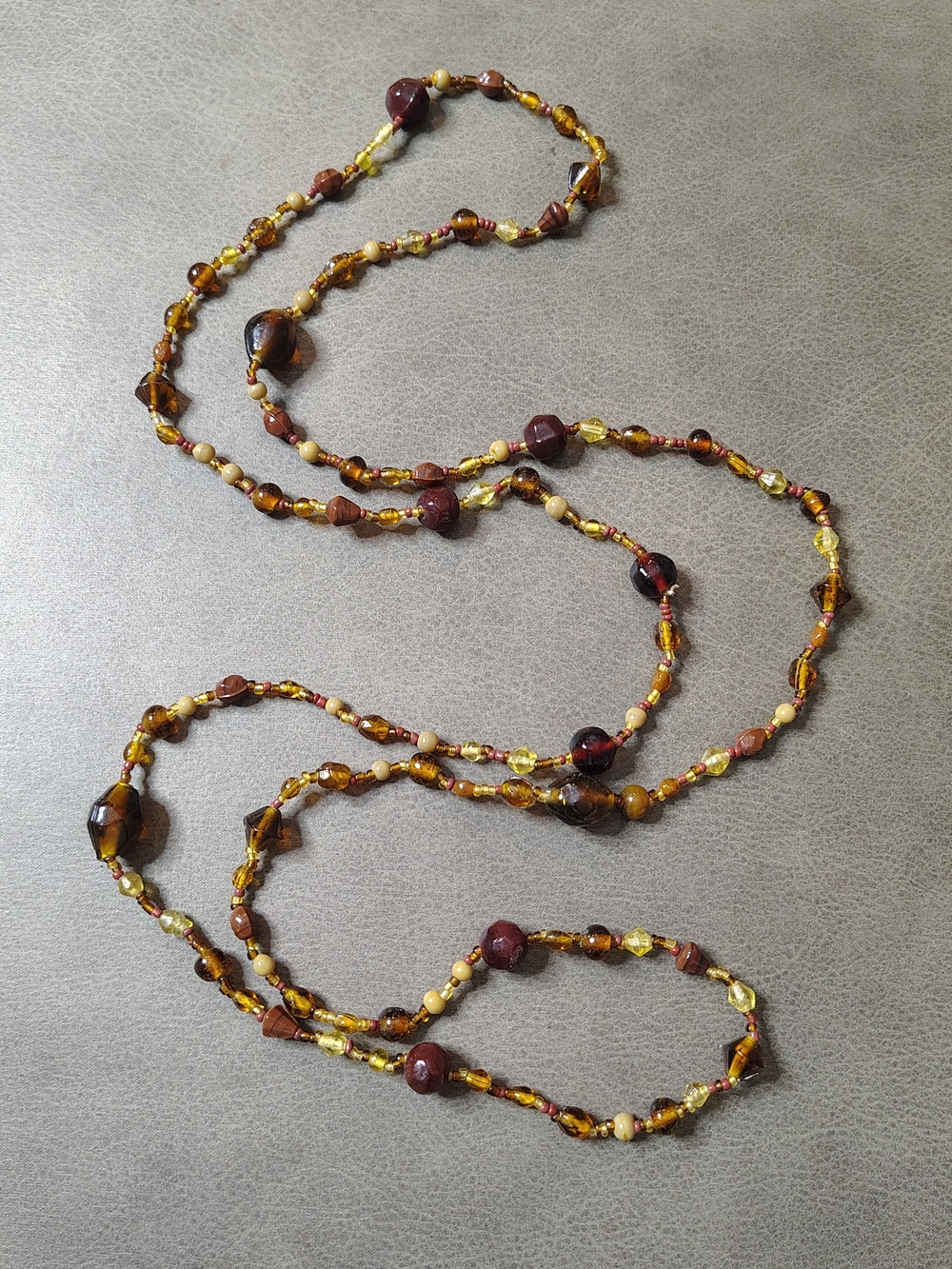Amber Brown & Purple Beaded Long Necklace